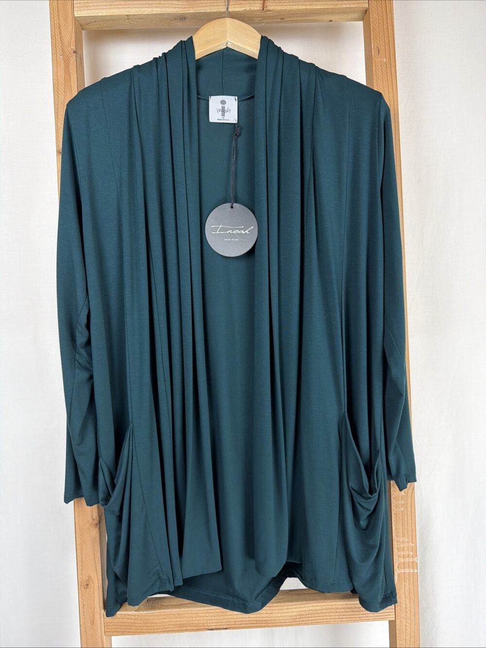 NWT Inoah Green Long Sleeve Pockets Open Long Cardigan #0872 Size XS USA